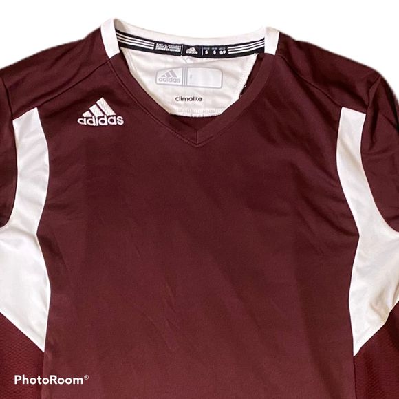 Adidas Long sleeve v neck athletic top burgundy S - Picture 3 of 12